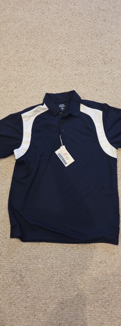 Men's Navy Polo with White Shoulder Panels